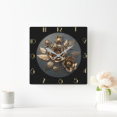 Elegant gouden roos vierkante klok (Huis)