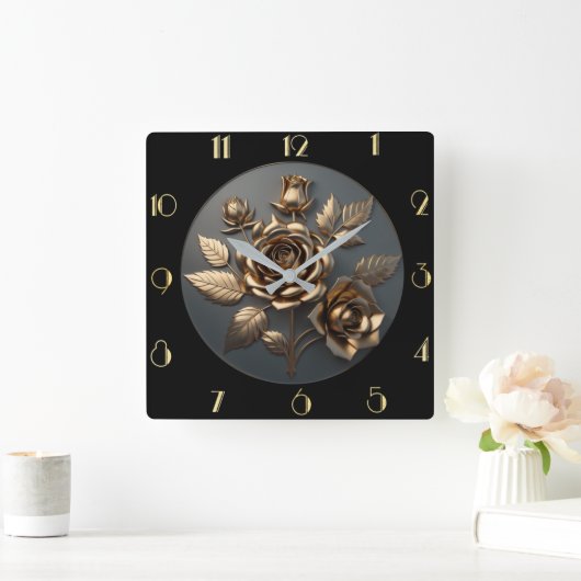 Elegant gouden roos vierkante klok (Huis)
