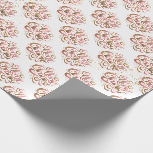 Elegant gouden roze script Vrolijk kerstfeest Cadeaupapier (Hoek)