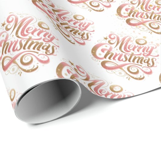 Elegant gouden roze script Vrolijk kerstfeest Cadeaupapier (Rol Hoek)