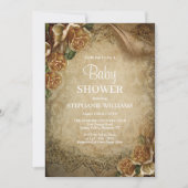 Elegant gouden Rozen & Damask Baby shower Kaart (Voorkant)