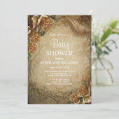 Elegant gouden Rozen & Damask Baby shower Kaart (Staand voorkant)