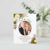 Elegant Gouden Rozen & Fotobruiloft Sla de datum o Aankondigingskaart (Staand voorkant)
