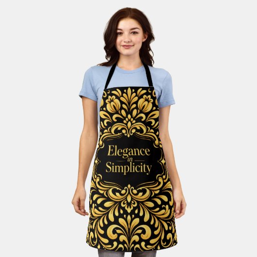 Elegant Gouden Scandinavisch Bloemmotief Schort (Gedragen)