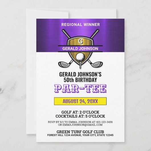 Elegant Gouden Schild Golf Monogram Design Kaart (Achterkant)