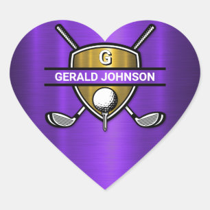 Elegant Gouden Schild Golf Monogram Ontwerp Hart Sticker