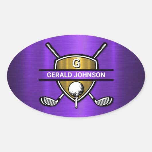 Elegant Gouden Schild Golf Monogram Ontwerp Ovale Sticker (Voorkant)