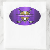 Elegant Gouden Schild Golf Monogram Ontwerp Ovale Sticker (Tas)