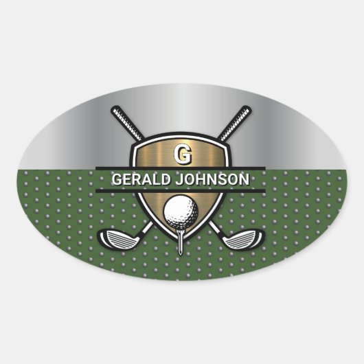 Elegant Gouden Schild Golf Monogram Ontwerp Ovale Sticker (Voorkant)
