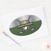 Elegant Gouden Schild Golf Monogram Ontwerp Ovale Sticker (Envelop)