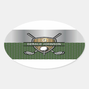 Elegant Gouden Schild Golf Monogram Ontwerp Ovale Sticker