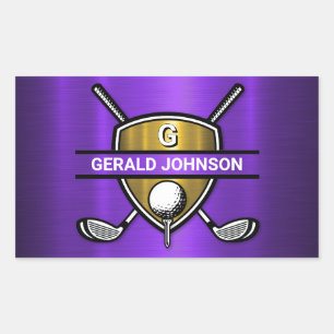 Elegant Gouden Schild Golf Monogram Ontwerp Rechthoekige Sticker