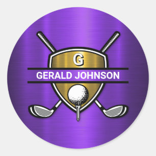 Elegant Gouden Schild Golf Monogram Ontwerp Ronde Sticker