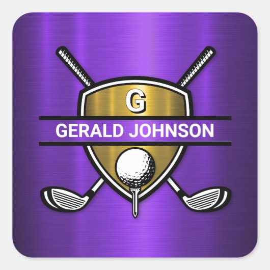 Elegant Gouden Schild Golf Monogram Ontwerp Vierkante Sticker (Voorkant)
