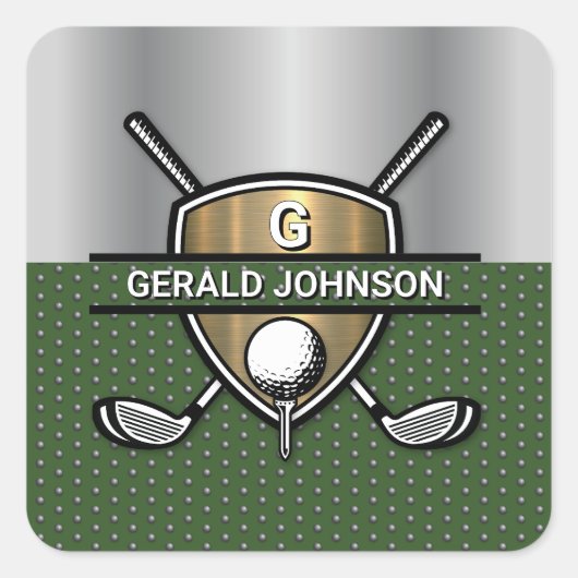 Elegant Gouden Schild Golf Monogram Ontwerp Vierkante Sticker (Voorkant)