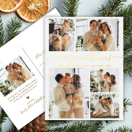 Elegant Gouden Schrift 6 Foto Collage Kerst Echt Folie Feestdagen Briefkaart
