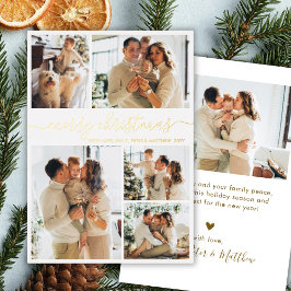 Elegant Gouden Schrift 6 Foto Collage Kerst Echt Folie Feestdagenkaart