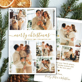 Elegant Gouden Schrift 8 Foto Collage Kerstmis Feestdagenkaart