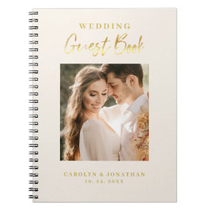 Elegant Gouden Schrift Ivoor Huwelijksgastenboek Notitieboek