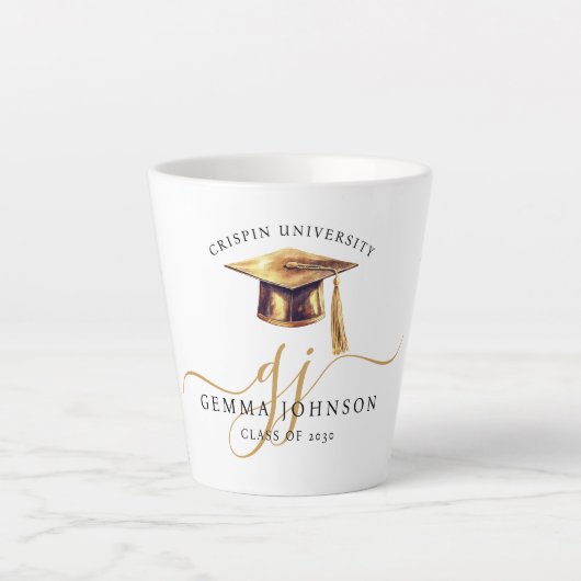 Elegant Gouden Schrift Monogram Afstuderen Latte Mok (Voorkant)