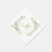 Elegant Gouden Schrift Monogram Groenelementen Servet (Hoek)