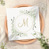 Elegant Gouden Schrift Monogram Groenelementen Servet
