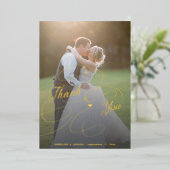 Elegant gouden script 2 foto bruiloft dank u kaart (Staand Voorkant)