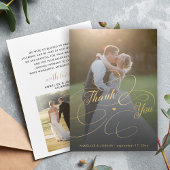Elegant gouden script 2 foto's bruiloft bedankkaart