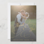 Elegant gouden script 2 foto's bruiloft bedankkaart (Voorkant)