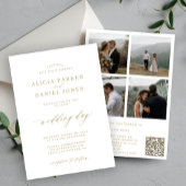 Elegant gouden script 4 foto's QR code RSVP bruilo Kaart