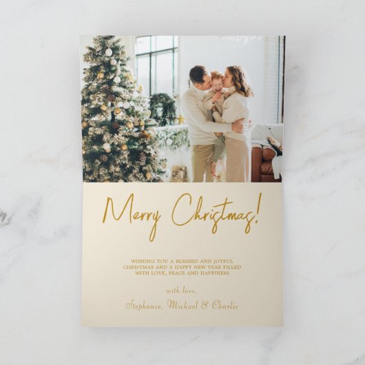 Elegant gouden script aangepaste foto kerst feestdagen kaart (Binnen)