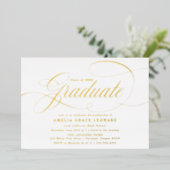 Elegant Gouden Script Afstudeerfeest Folie Uitnodiging (Staand Voorkant)