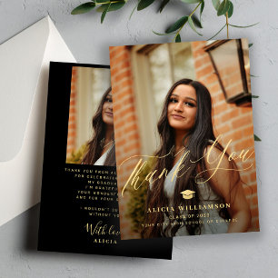 Elegant gouden script afstuderen 2 foto afstuderen bedankkaart