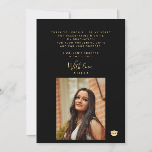 Elegant gouden script afstuderen foto afstuderen bedankkaart (Achterkant)