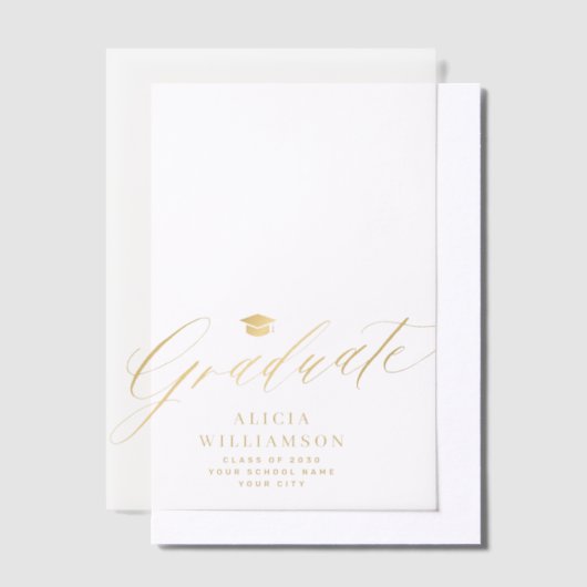 Elegant gouden script afstuderen petten afstuderen vellum uitnodigingen (Offset)