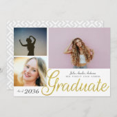 Elegant gouden script bedekken drie foto Afstudere Aankondiging (Voorkant / Achterkant)