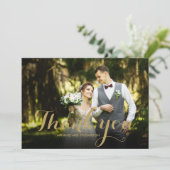 Elegant gouden script dank u bruiloft foto bedankkaart (Staand voorkant)