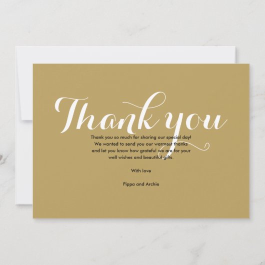 Elegant gouden script dank u bruiloft foto bedankkaart (Achterkant)