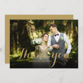 Elegant gouden script dank u bruiloft foto bedankkaart (Voorkant / Achterkant)