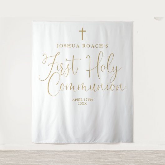 Elegant gouden script Eerste Heilige Communie Acht Wandkleed (Voorkant)