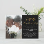 Elegant gouden script foto 50ste bruiloft Jubileum Kaart (Staand voorkant)