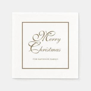Elegant gouden script gepersonaliseerde witte kers servet