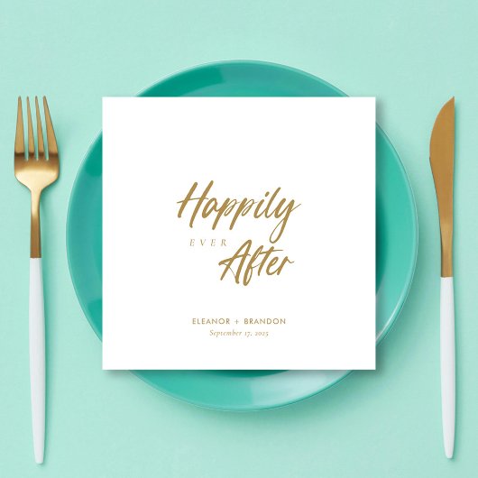 Elegant gouden script: "Happily ever after" bruilo Servet
