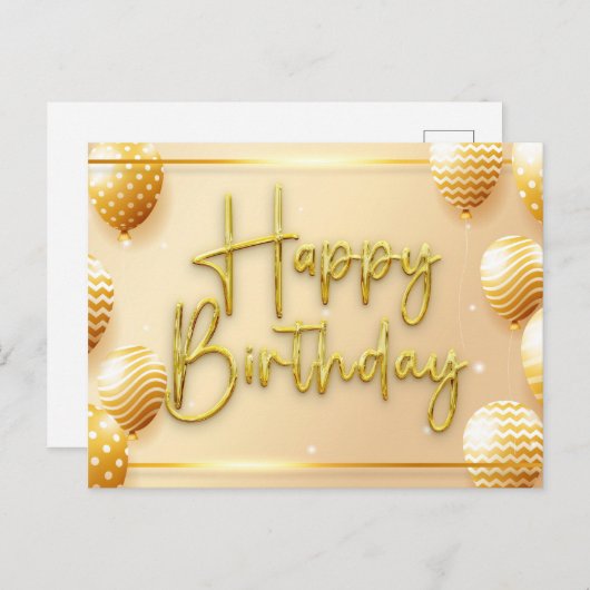 Elegant gouden script Happy Birthday Briefkaart (Voorkant / Achterkant)
