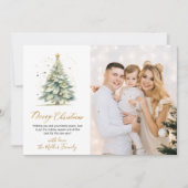 Elegant gouden script kerstboom één foto feestdagenkaart (Voorkant)