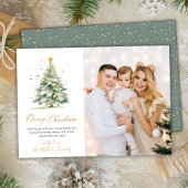 Elegant gouden script kerstboom één foto feestdagenkaart