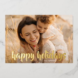 Elegant gouden script kerstfoto blij folie feestdagenkaart