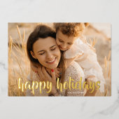 Elegant gouden script kerstfoto blij folie feestdagenkaart (Voorkant)