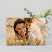 Elegant gouden script kerstfoto blij folie feestdagenkaart (Staand Voorkant)