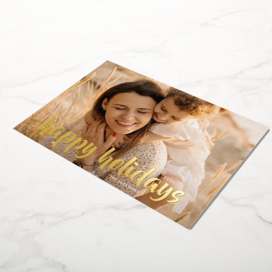 Elegant gouden script kerstfoto blij folie feestdagenkaart (Gedraaid)